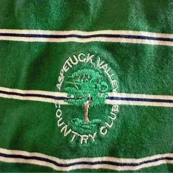 Fairway & Greene 🏌️♂️Men’s Green and White Striped Golf Polo with Logo - Picture 4 of 5